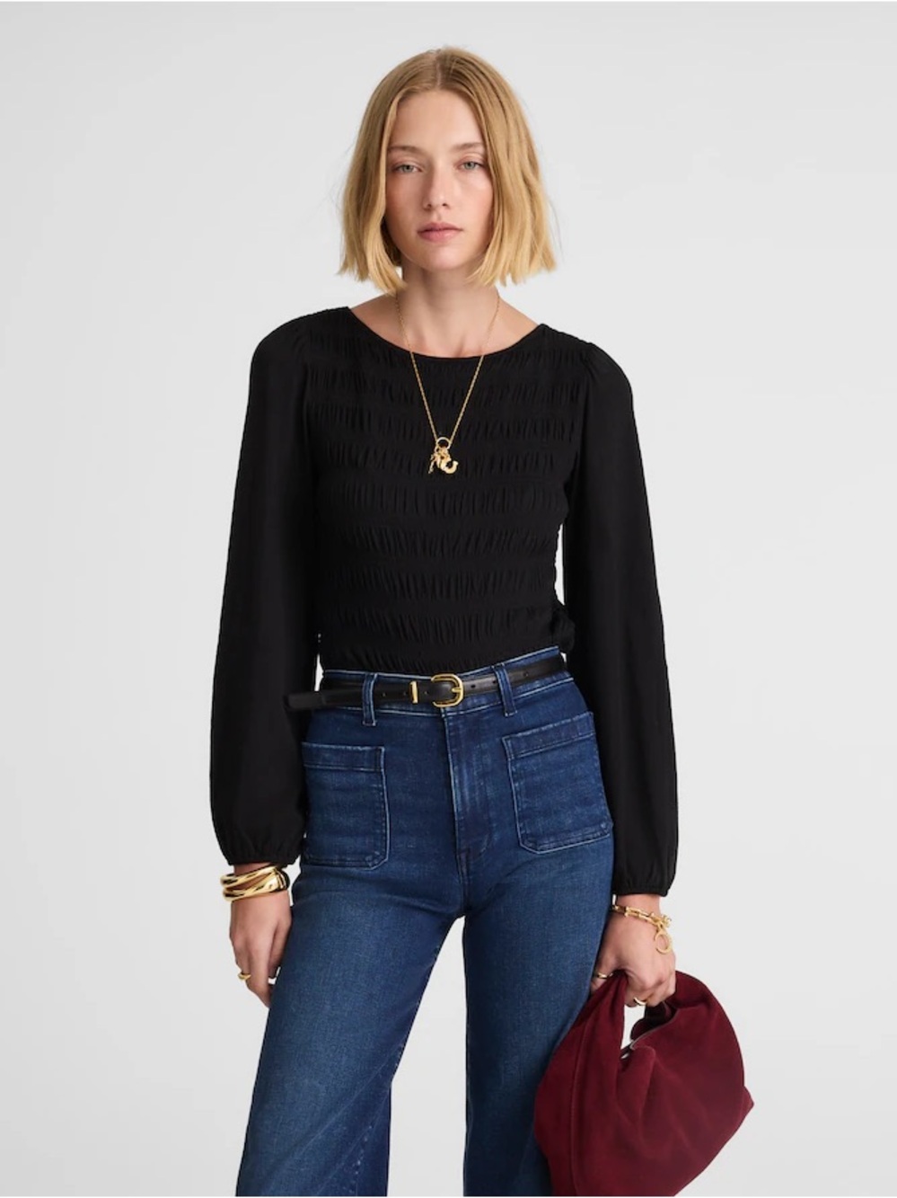 Madewell Smocked Boatneck Top